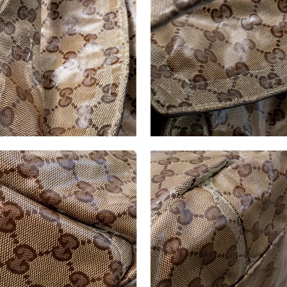 Authentic Gucci Monogram Crystal Canvas Hysteria Hobo Shoulder Bag Brown